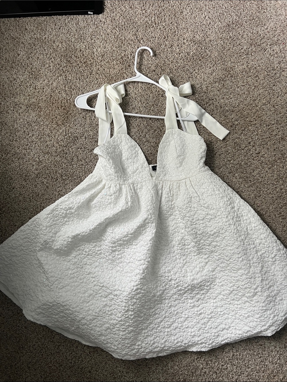 Lulu's White Textured Tie-Strap Mini Dress